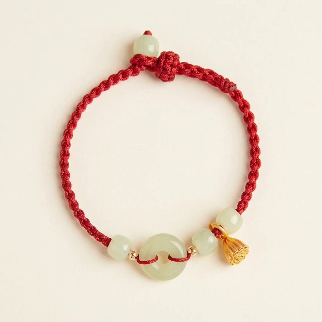 Lotus Green Jade Red String Bracelet
