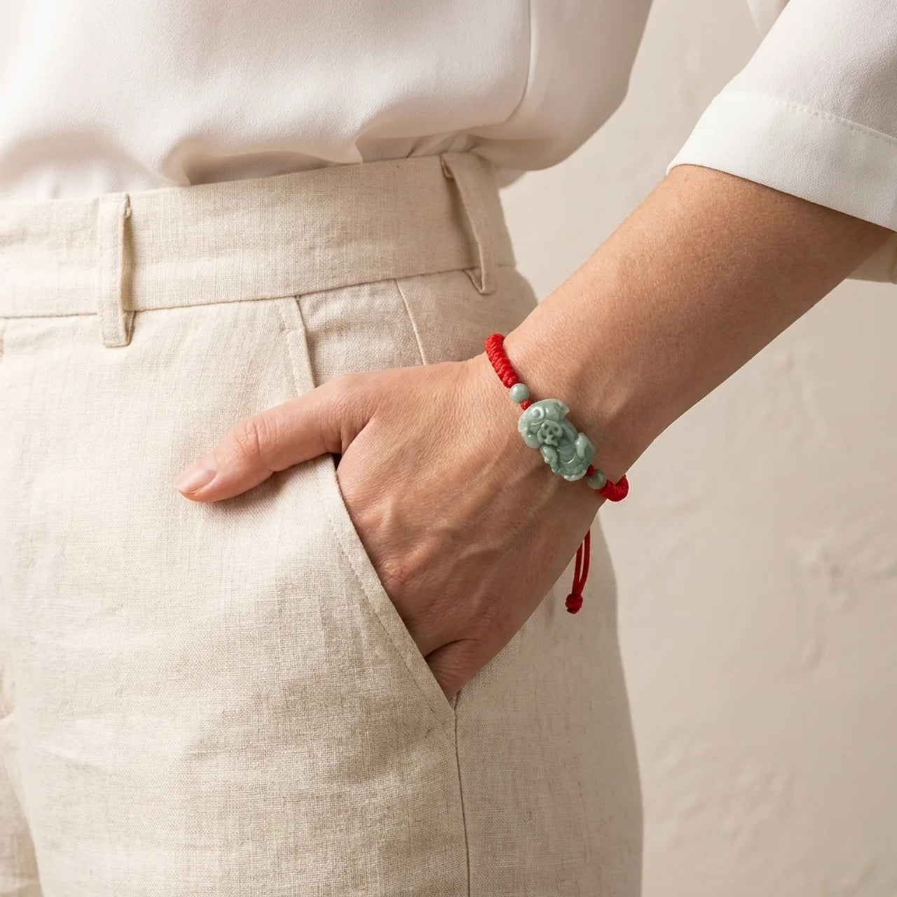 Red String Jade Pixiu Bracelet