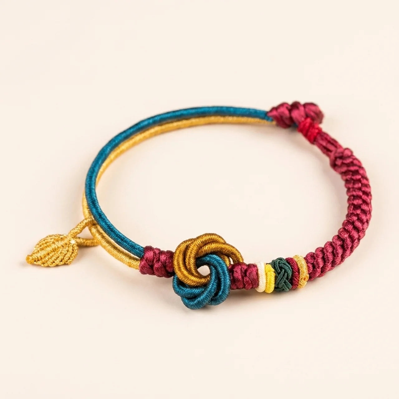 Red String Leaf Mandala Knot Bracelet