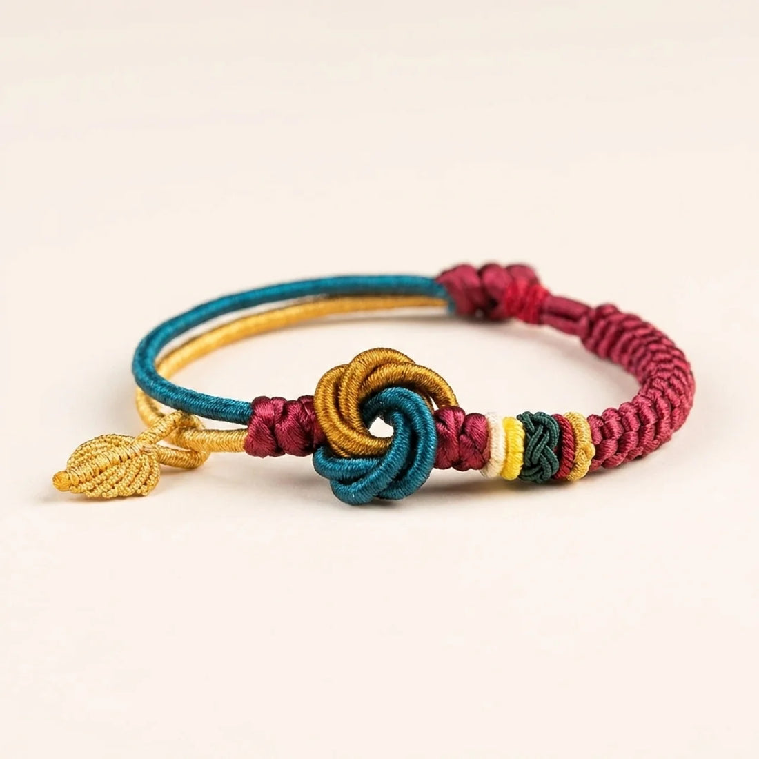 Red String Leaf Mandala Knot Bracelet