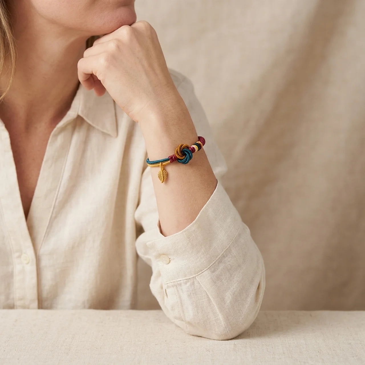 Red String Leaf Mandala Knot Bracelet