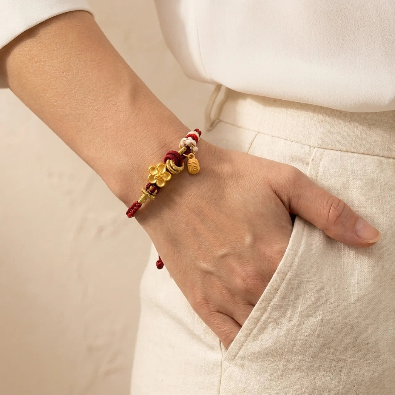 Red String Peach Blossom Charm Bracelet