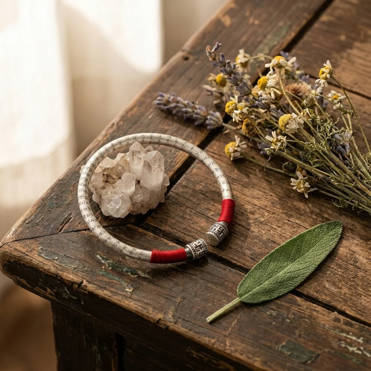 Red String Copper Mantra Braided Bracelet