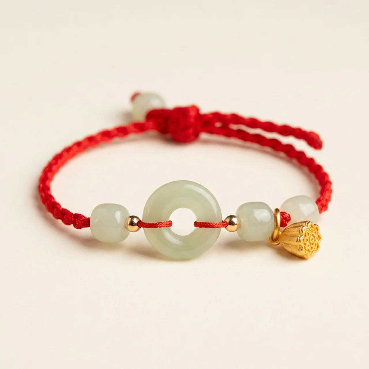 Lotus Green Jade Red String Bracelet