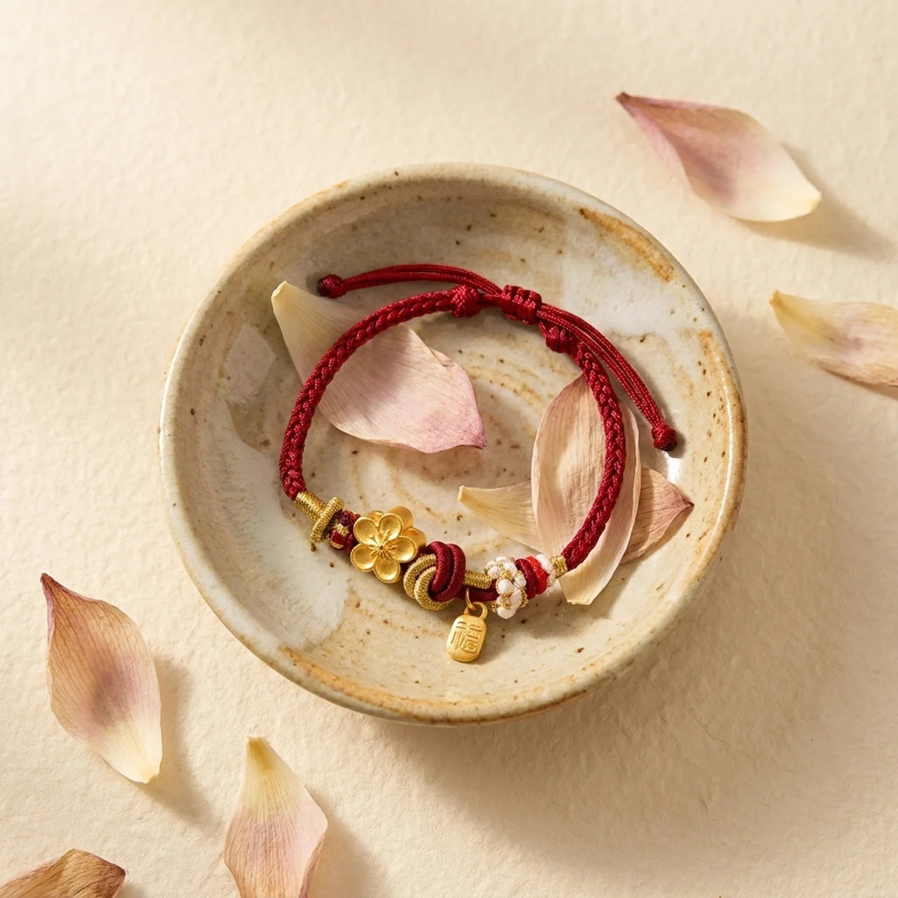 Red String Peach Blossom Charm Bracelet
