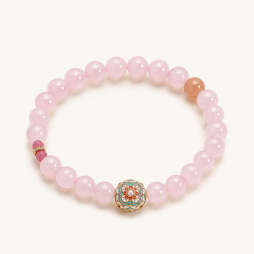 Rose Quartz Cloisonné Flower Crystal Bracelet