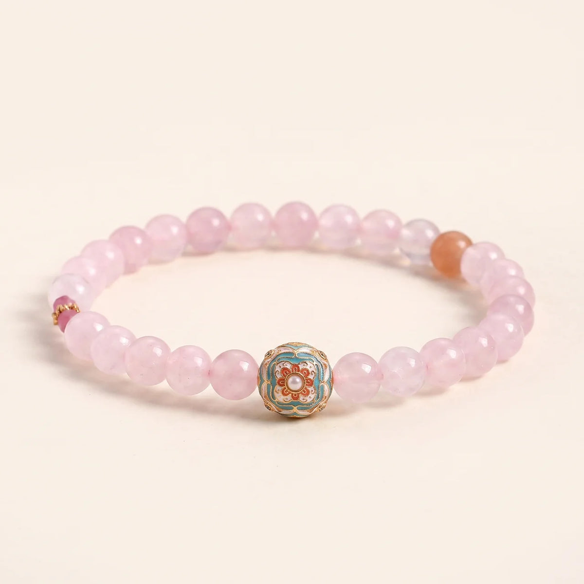 Rose Quartz Cloisonné Flower Crystal Bracelet