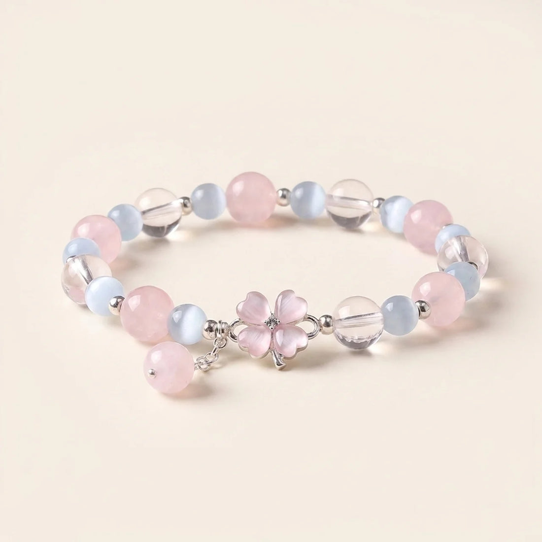 Rosenquarz Kleeblatt Perlenarmband