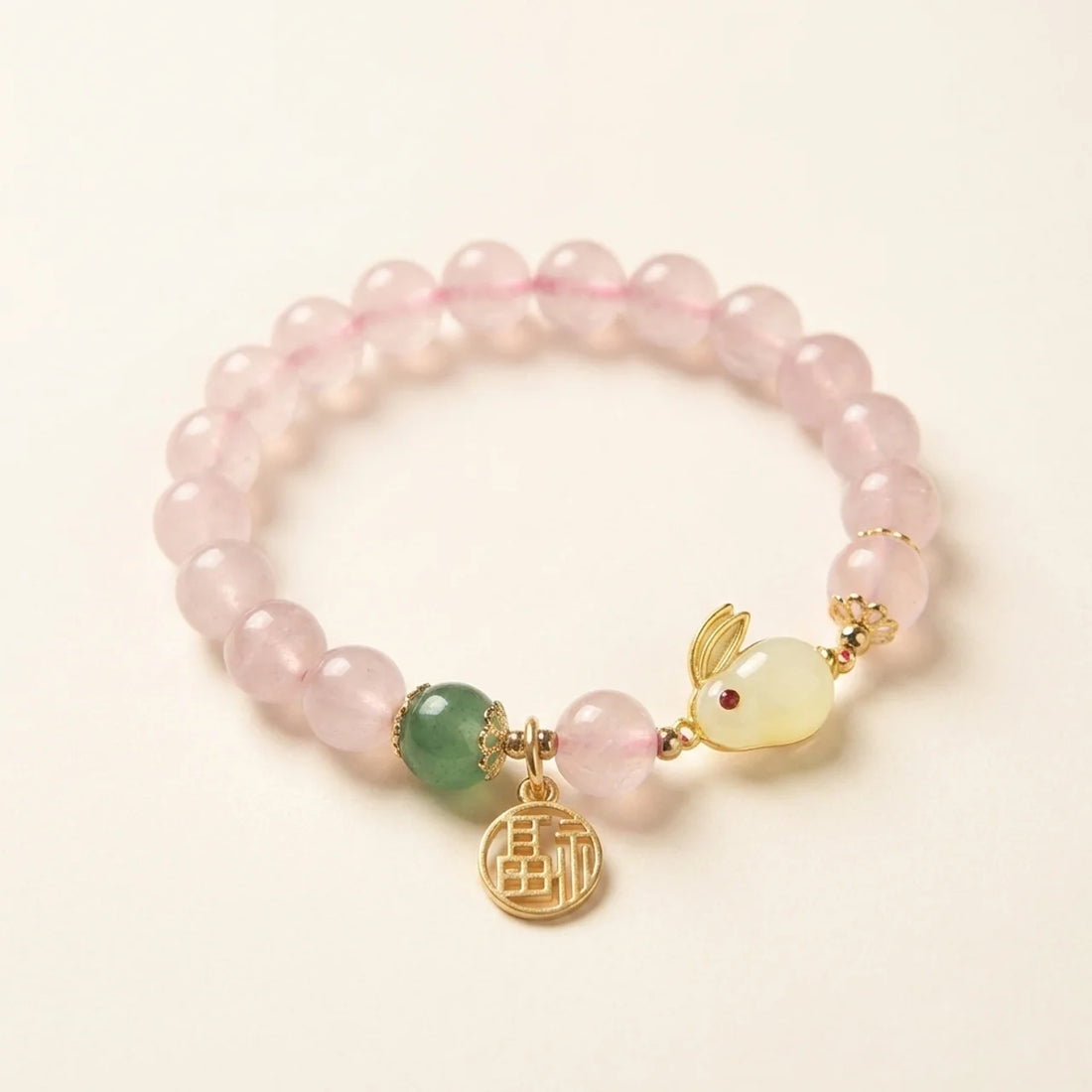 Rose Quartz Green Agate Bunny Bracelet