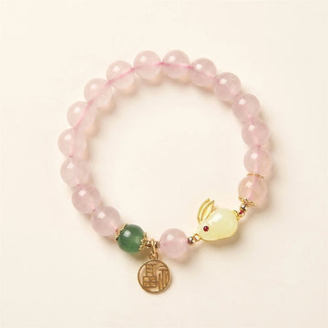 Rose Quartz Green Agate Bunny Bracelet