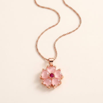 Rose Quartz Heart Flower Pendant Necklace