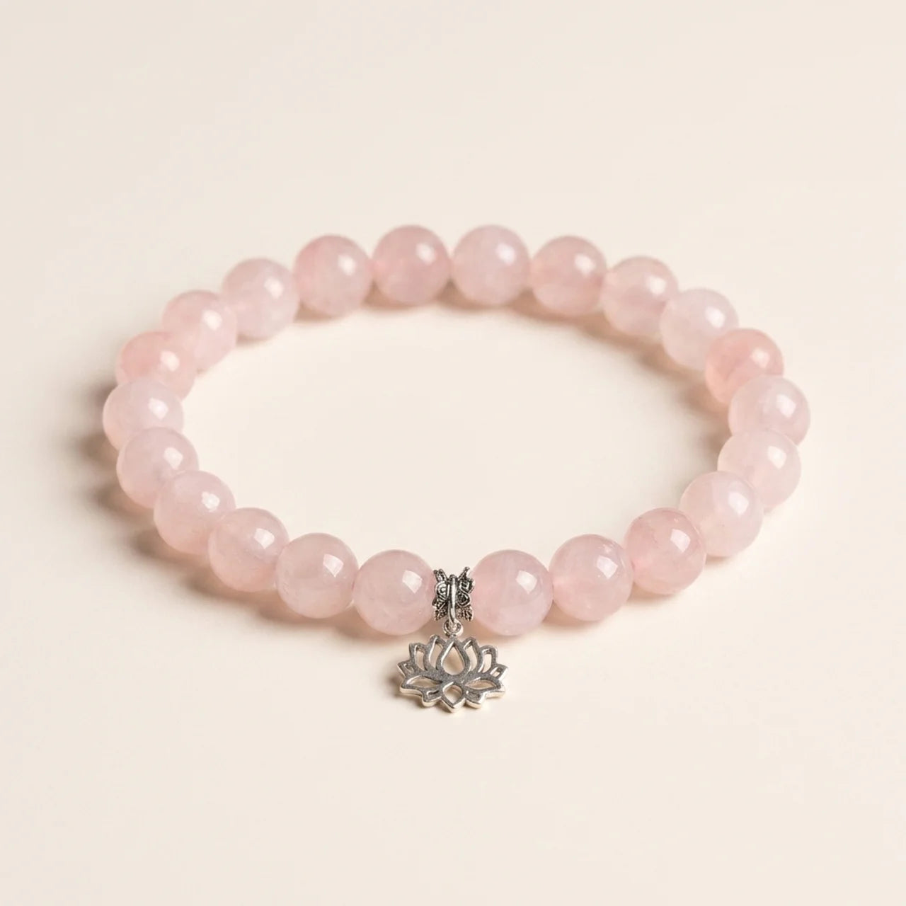 Rose Quartz Lotus Sterling Silver Bracelet
