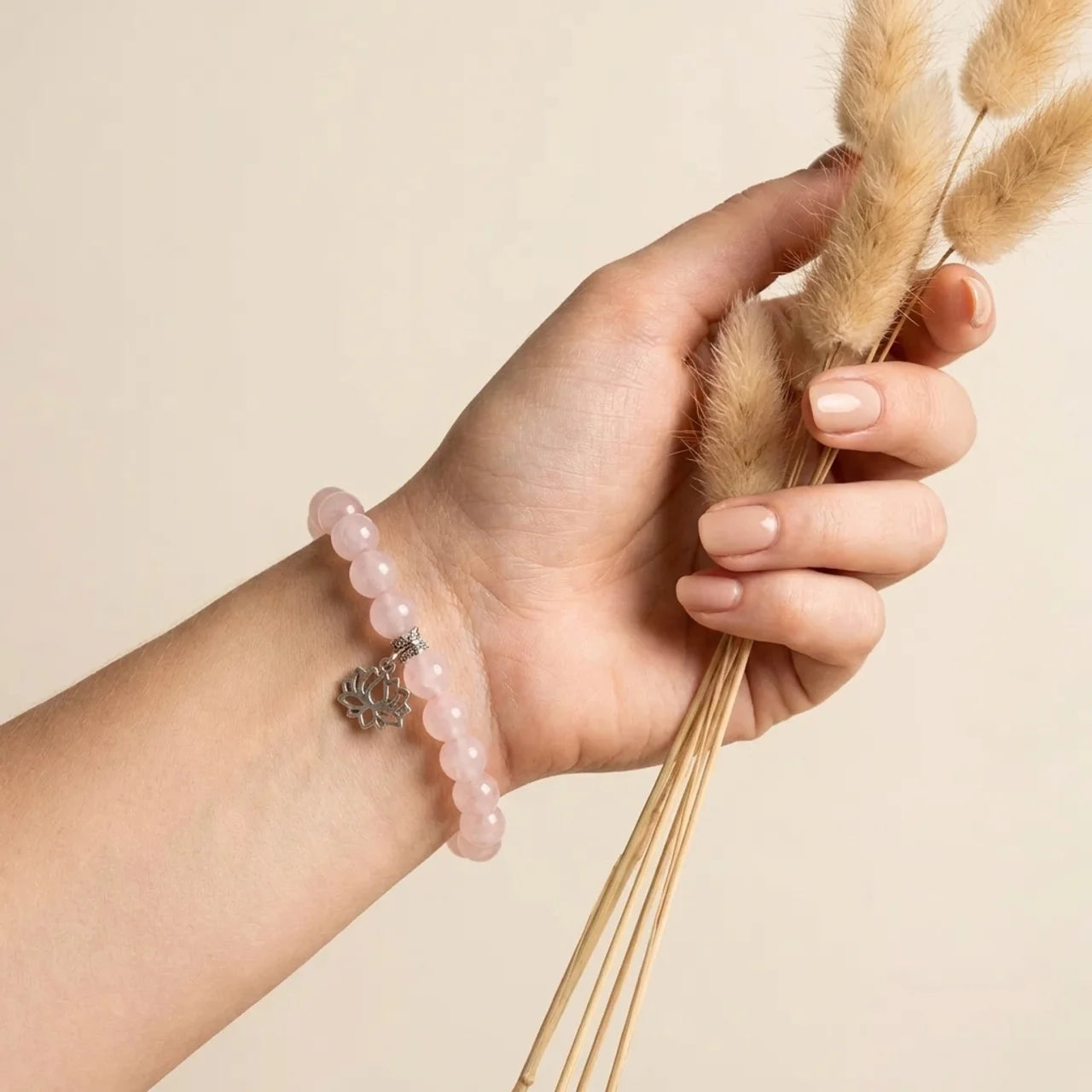 Rose Quartz Lotus Sterling Silver Bracelet
