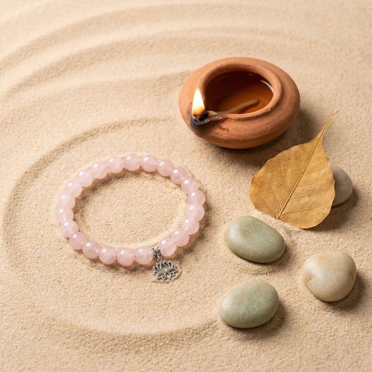 Rose Quartz Lotus Sterling Silver Bracelet