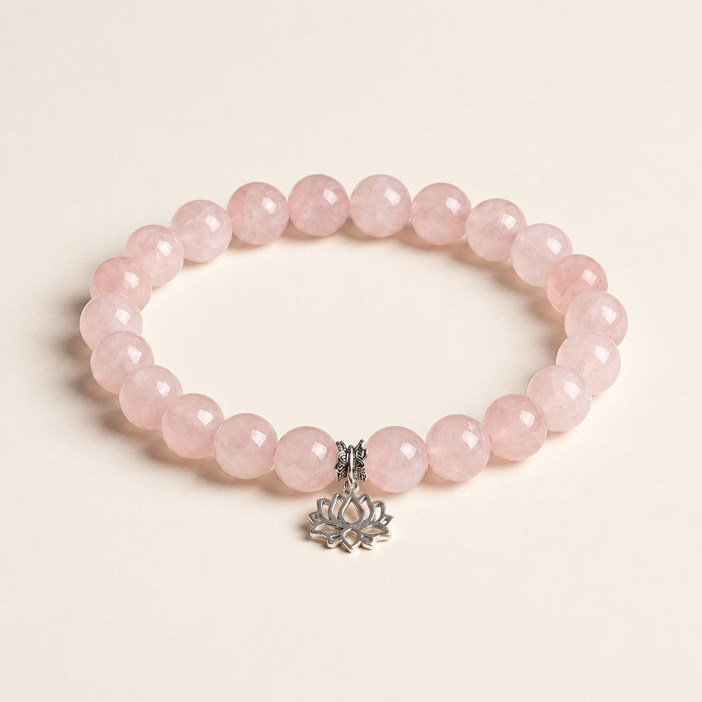 Rosenquarz Lotus Armband aus Sterlingsilber