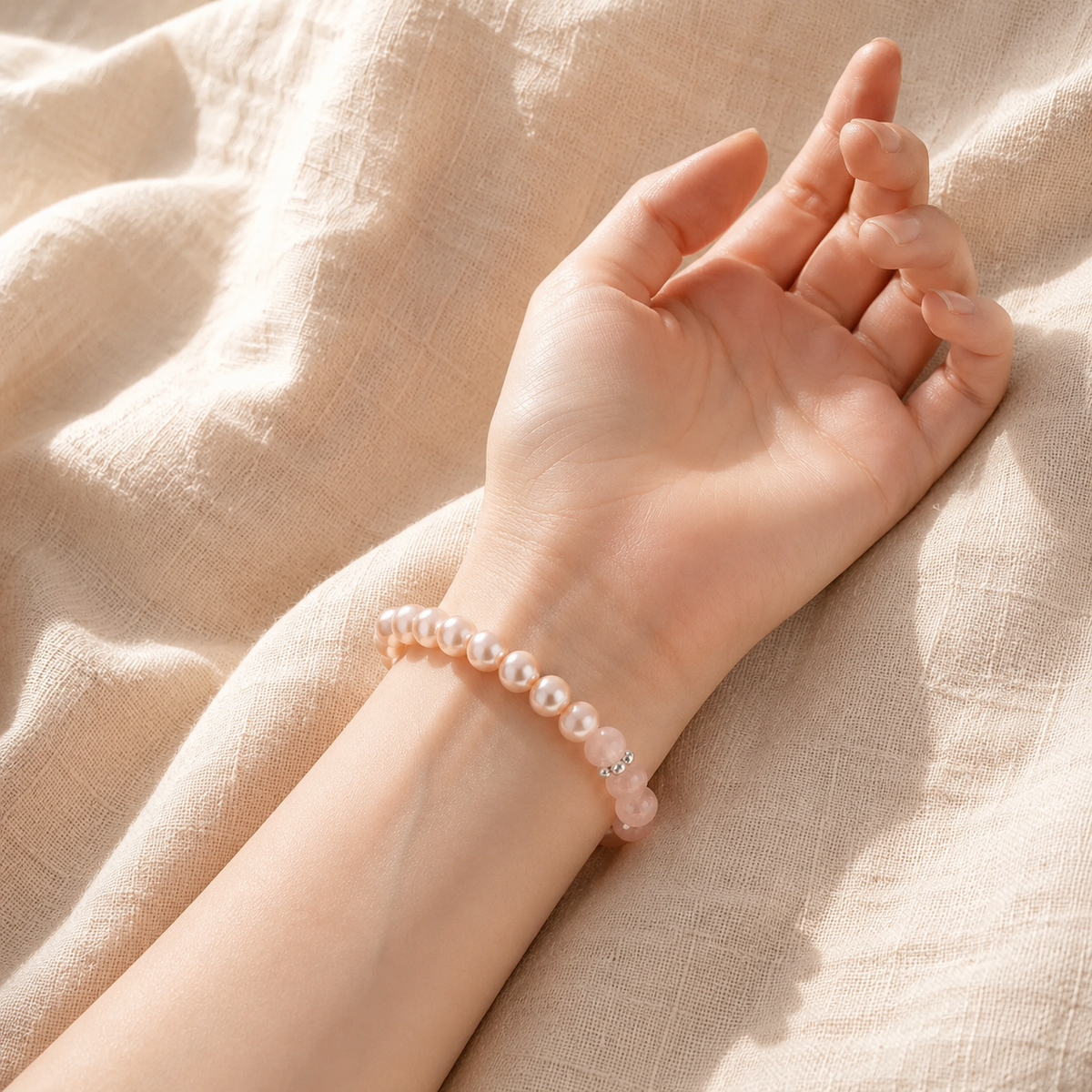 Rosenquarz Perlen Armband