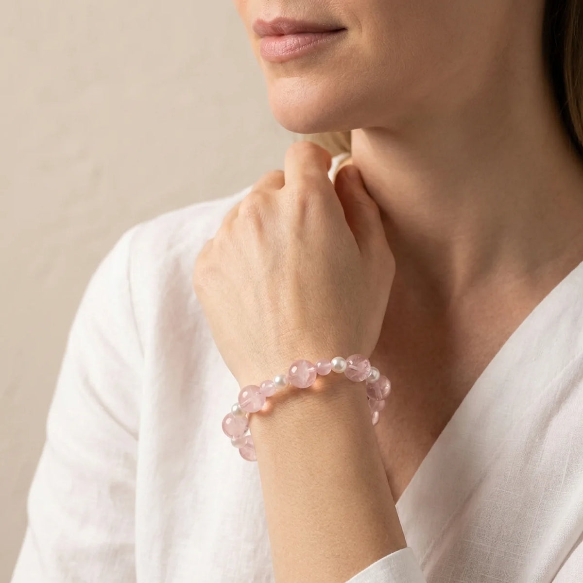 Rosenquarz & Perlen Armband