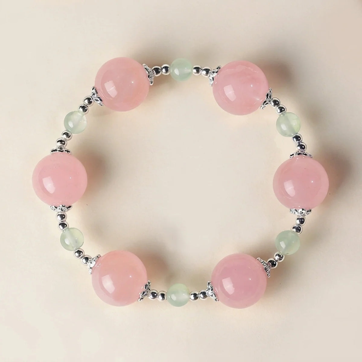 Bracelet en perles de quartz rose et de préhnite