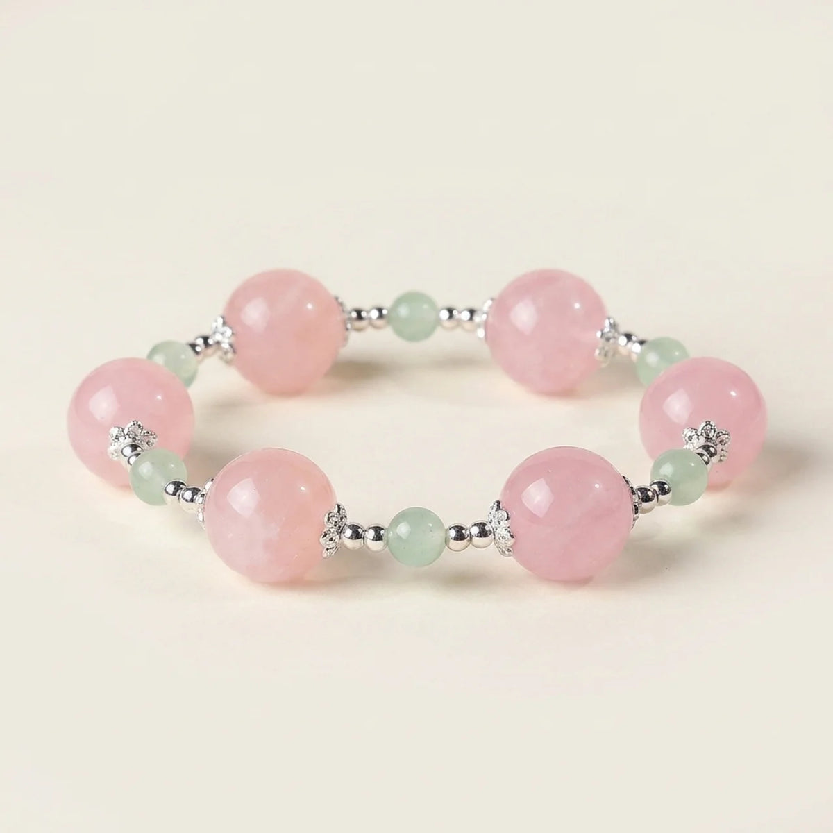 Bracelet en perles de quartz rose et de préhnite