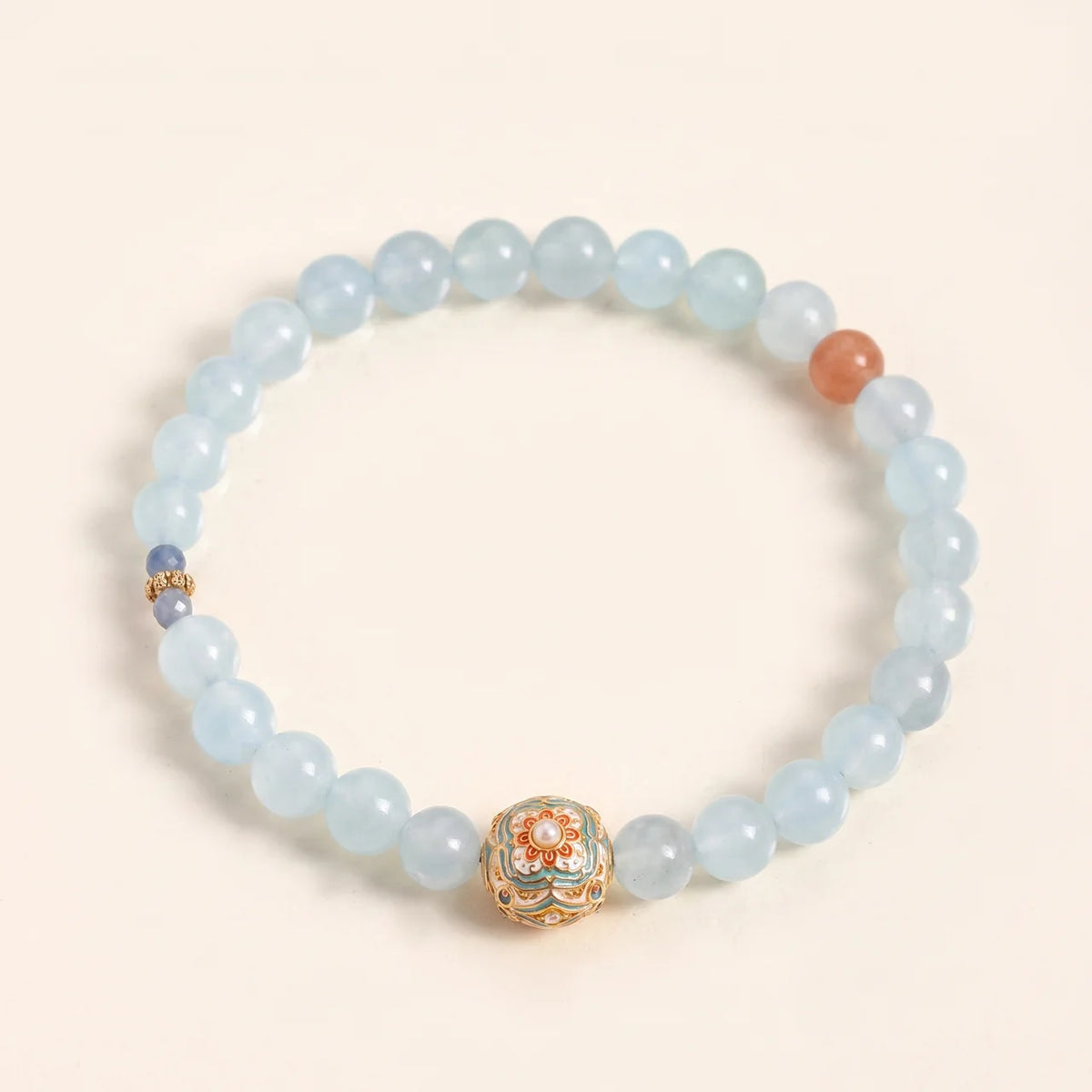 Rose Quartz Cloisonné Flower Crystal Bracelet