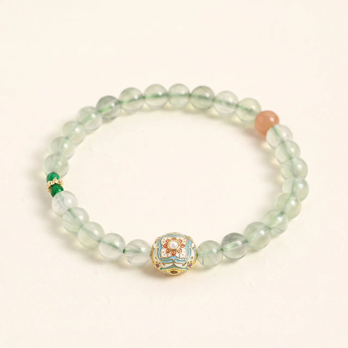 Rose Quartz Cloisonné Flower Crystal Bracelet