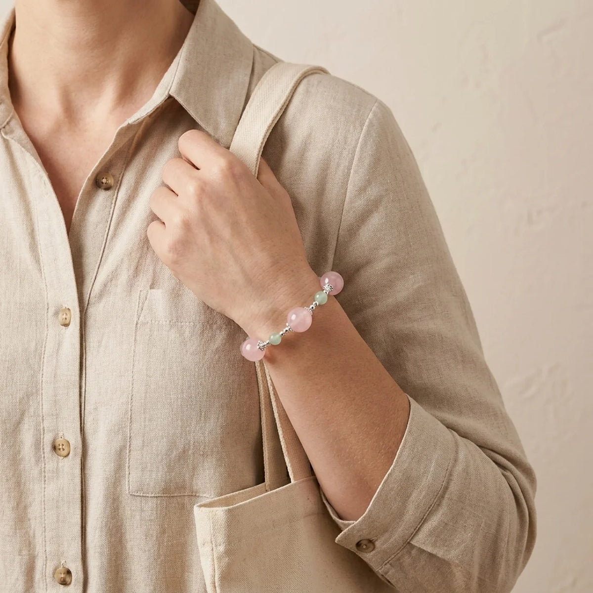Bracelet en perles de quartz rose et de préhnite