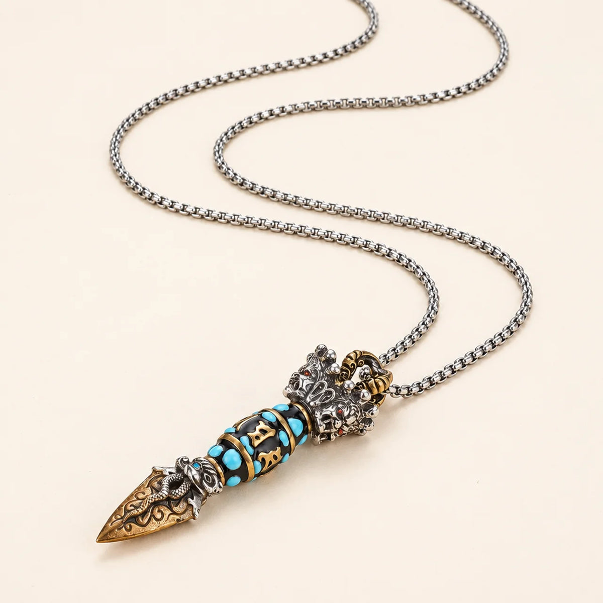 Rotatable Dzi Bead Mantra Pendant Necklace