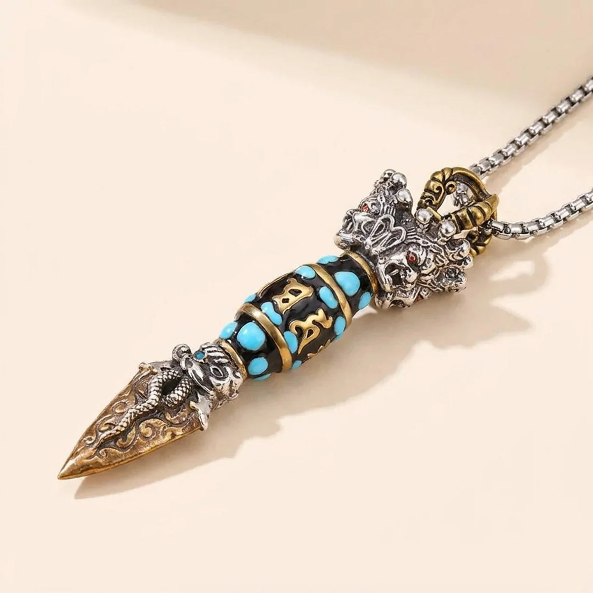 Rotatable Dzi Bead Mantra Pendant Necklace