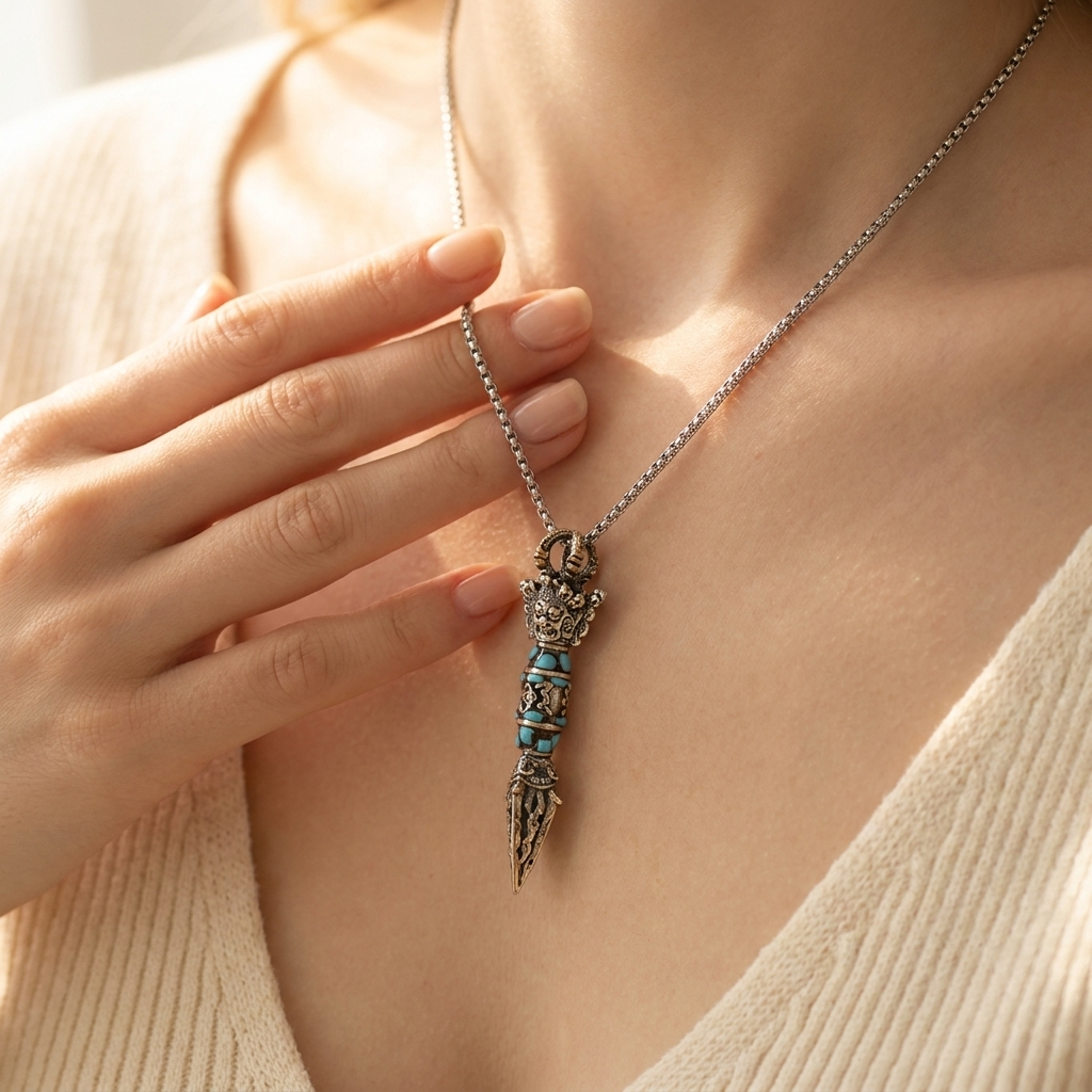 Rotatable Dzi Bead Mantra Pendant Necklace