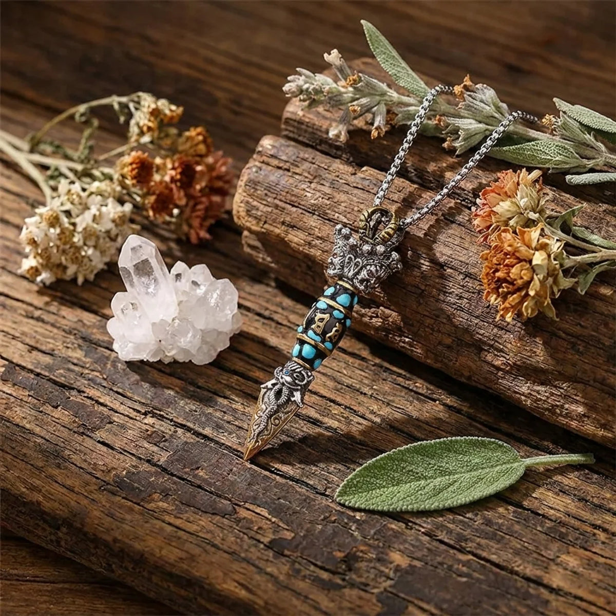 Rotatable Dzi Bead Mantra Pendant Necklace
