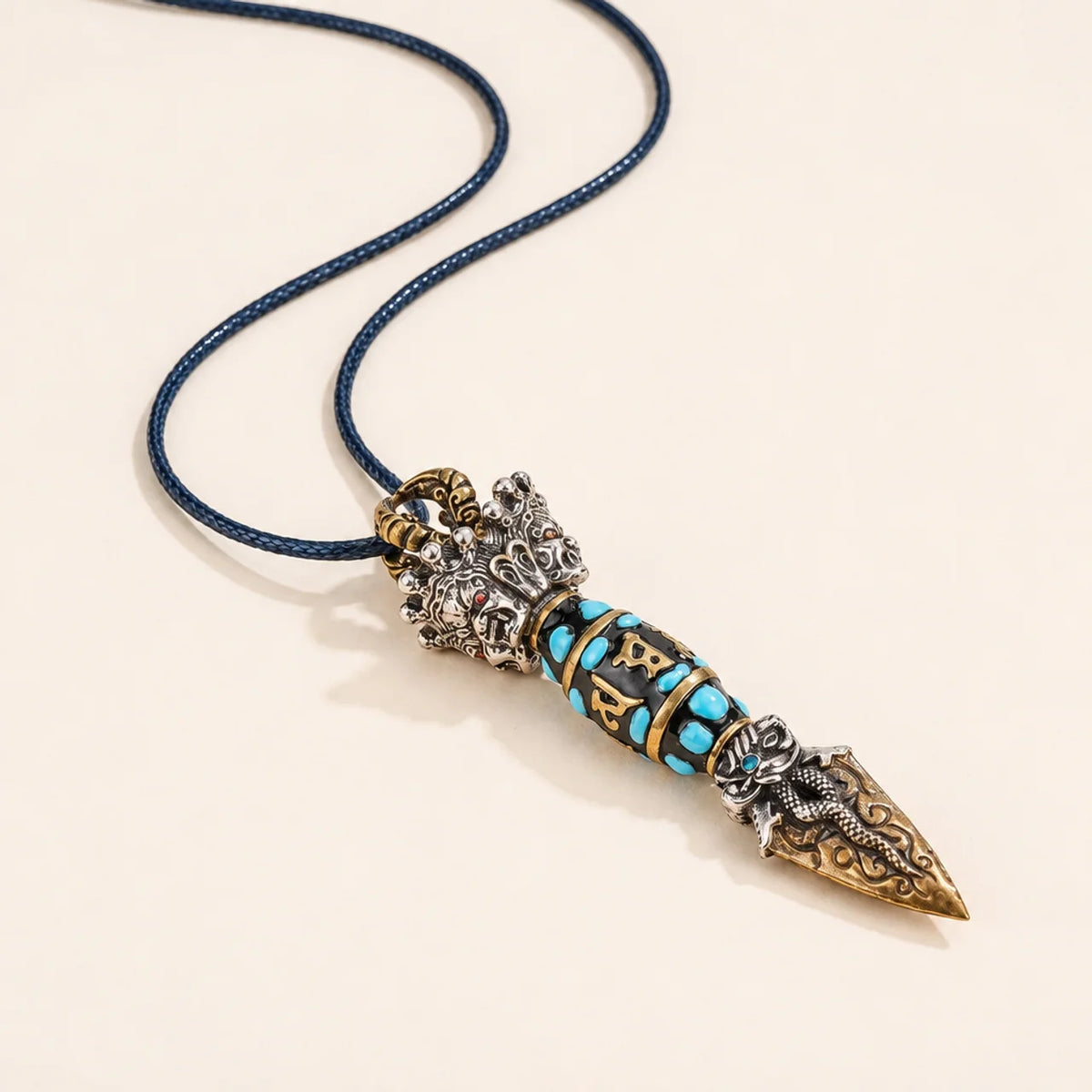 Rotatable Dzi Bead Mantra Pendant Necklace
