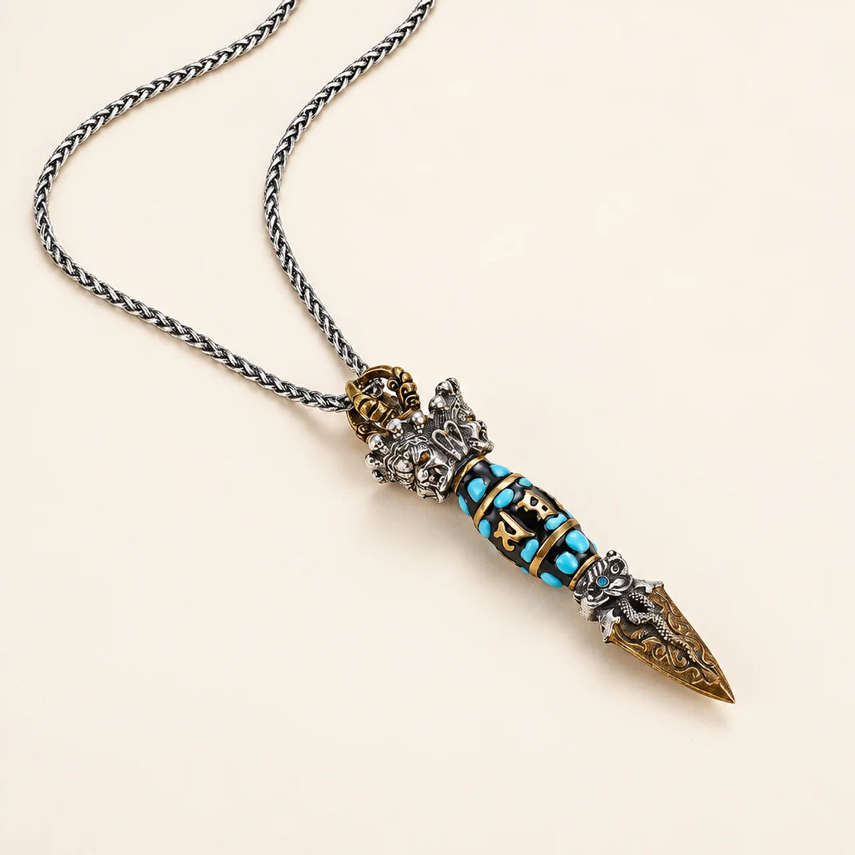 Rotatable Dzi Bead Mantra Pendant Necklace
