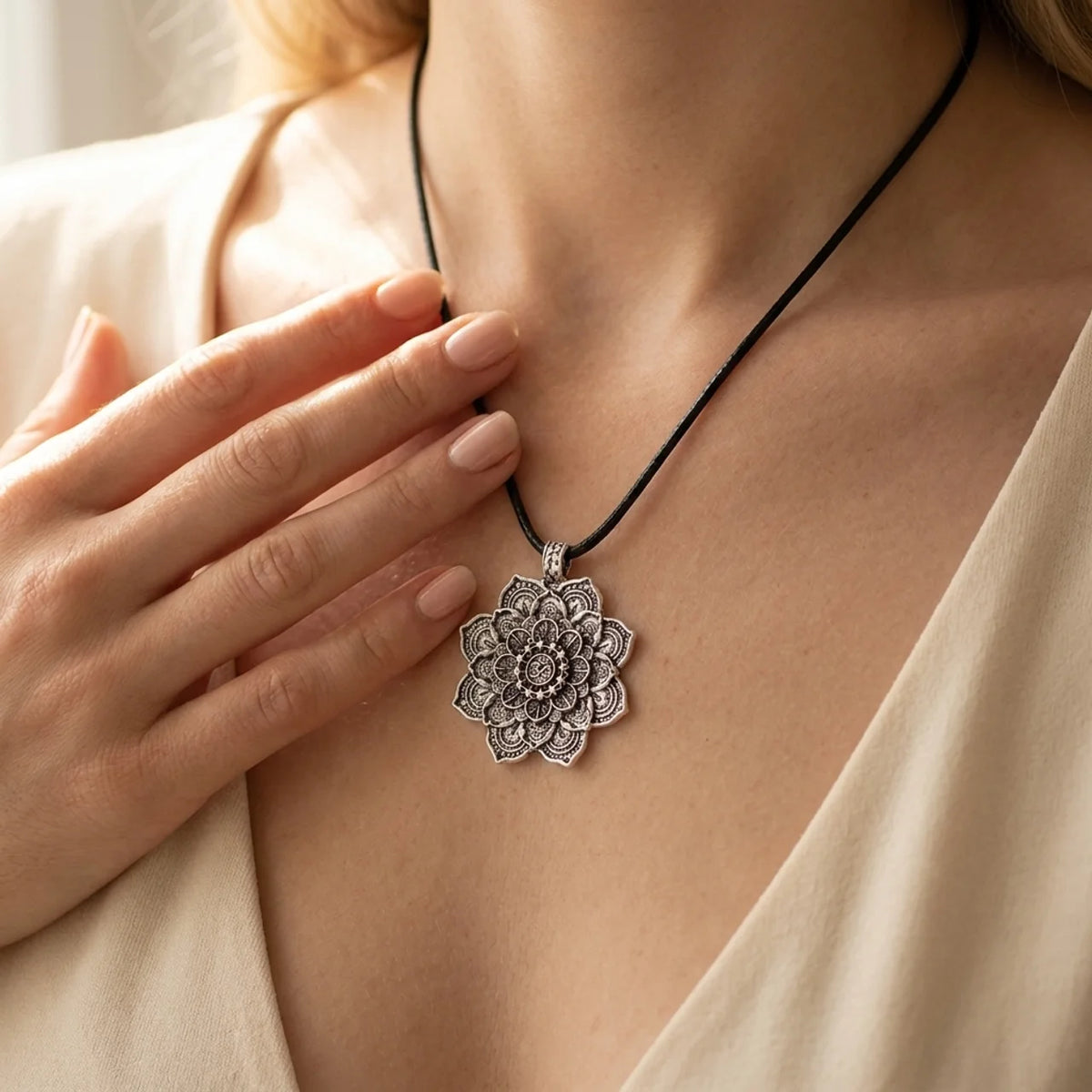 Collier avec pendentif fleur de lotus sacrée