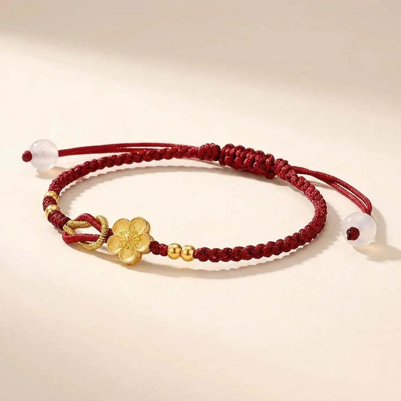 Sakura Chalcedony Silver Red String Bracelet