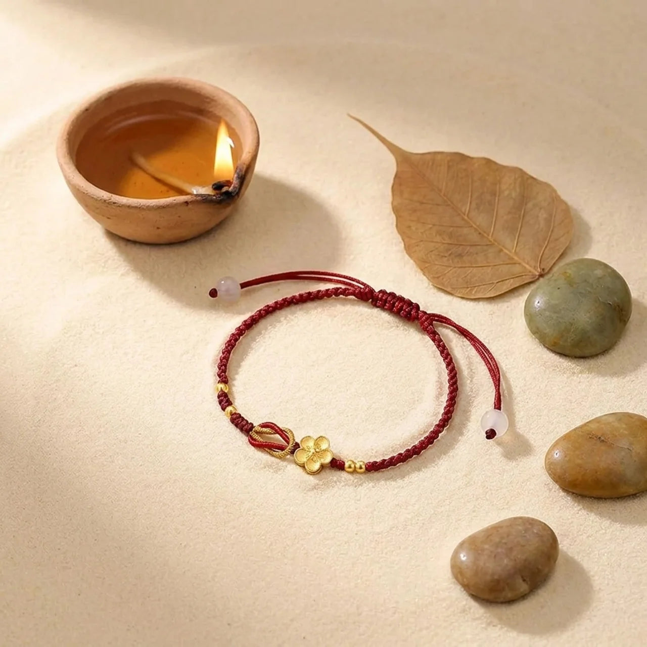 Sakura Chalcedony Silver Red String Bracelet