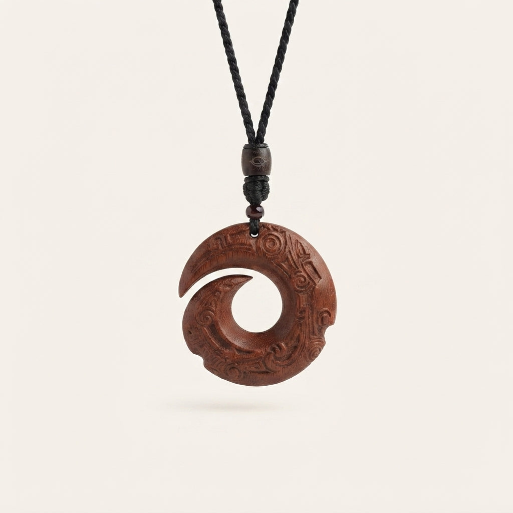 Sandalwood Ebony Peace Buckle Pendant Necklace