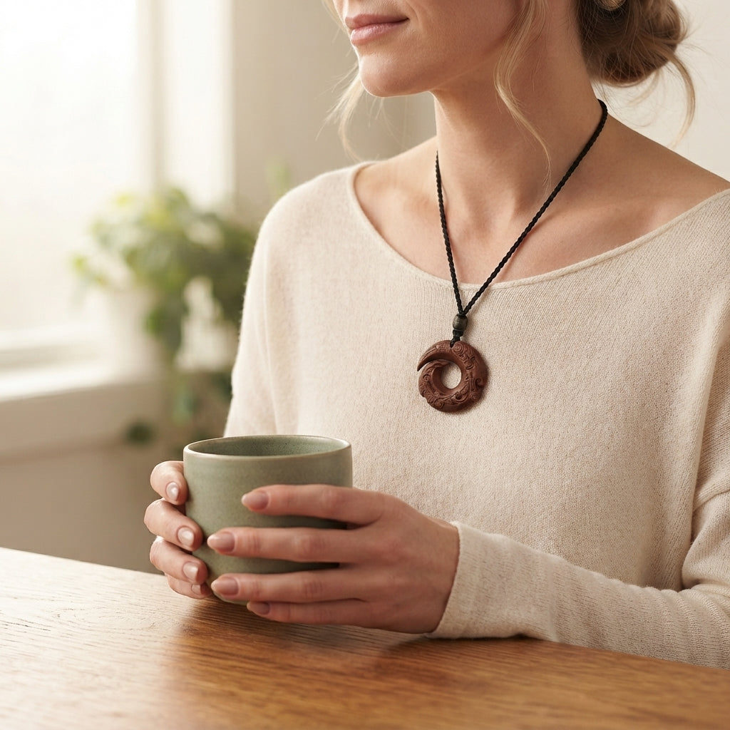 Sandalwood Ebony Peace Buckle Pendant Necklace