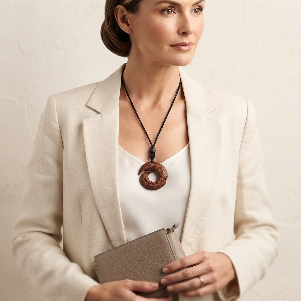 Sandalwood Ebony Peace Buckle Pendant Necklace