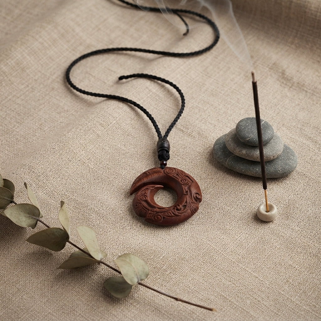 Sandalwood Ebony Peace Buckle Pendant Necklace