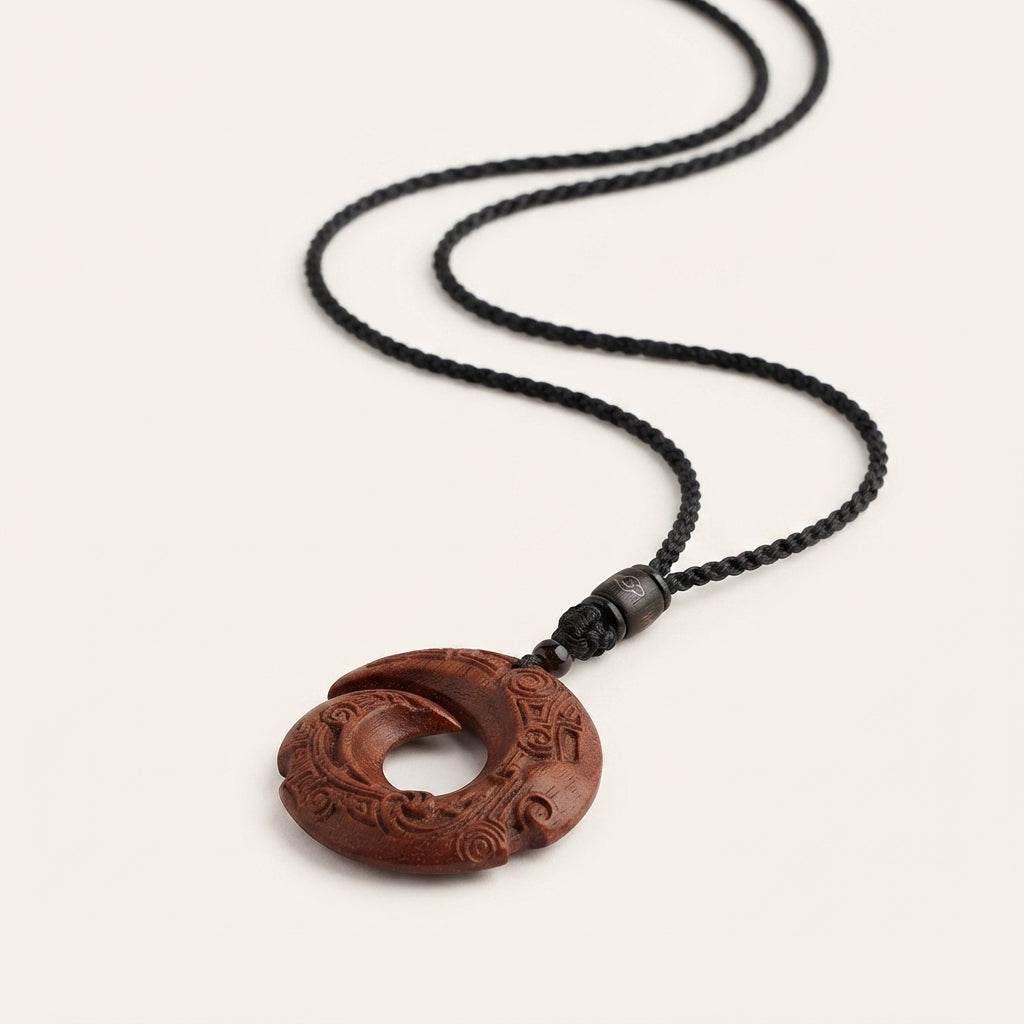 Sandalwood Ebony Peace Buckle Pendant Necklace