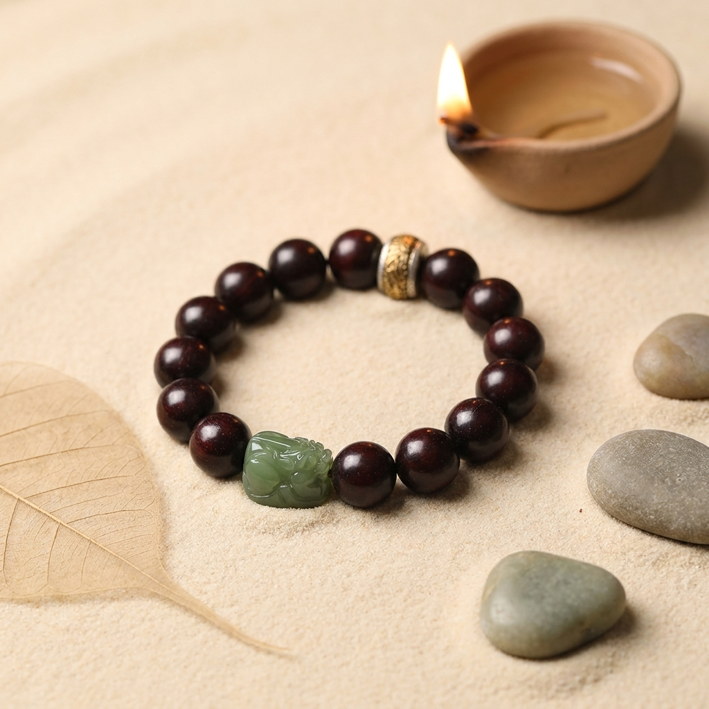 Sandalwood Hetian Jade Pixiu Bead Bracelet