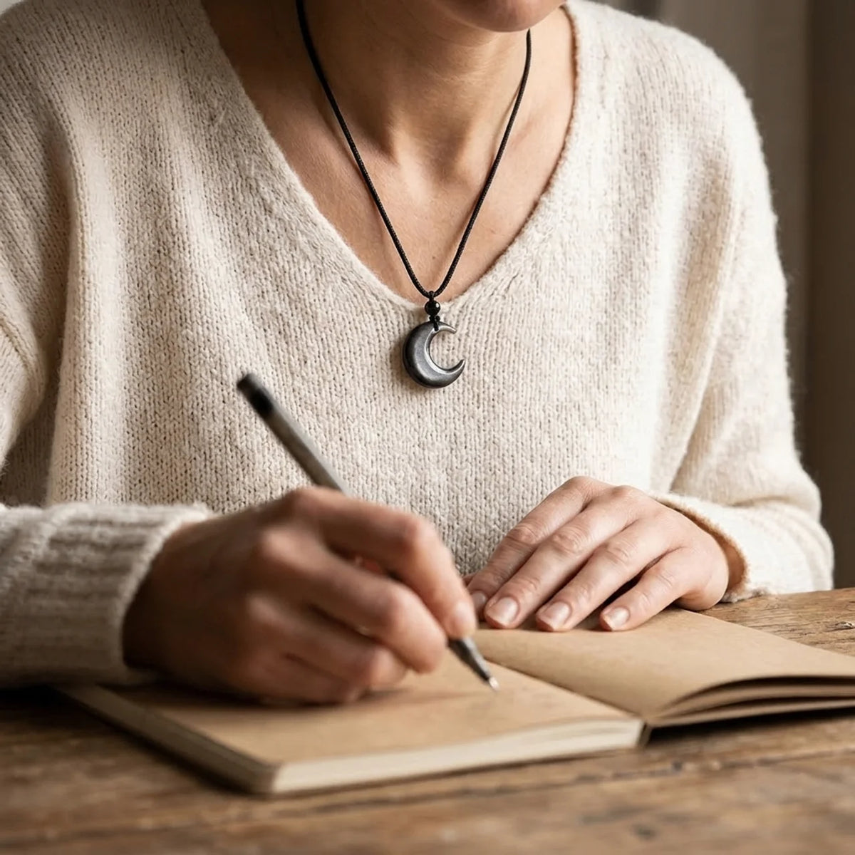 Silver Sheen Obsidian Yin Yang Moon Pendant Necklace