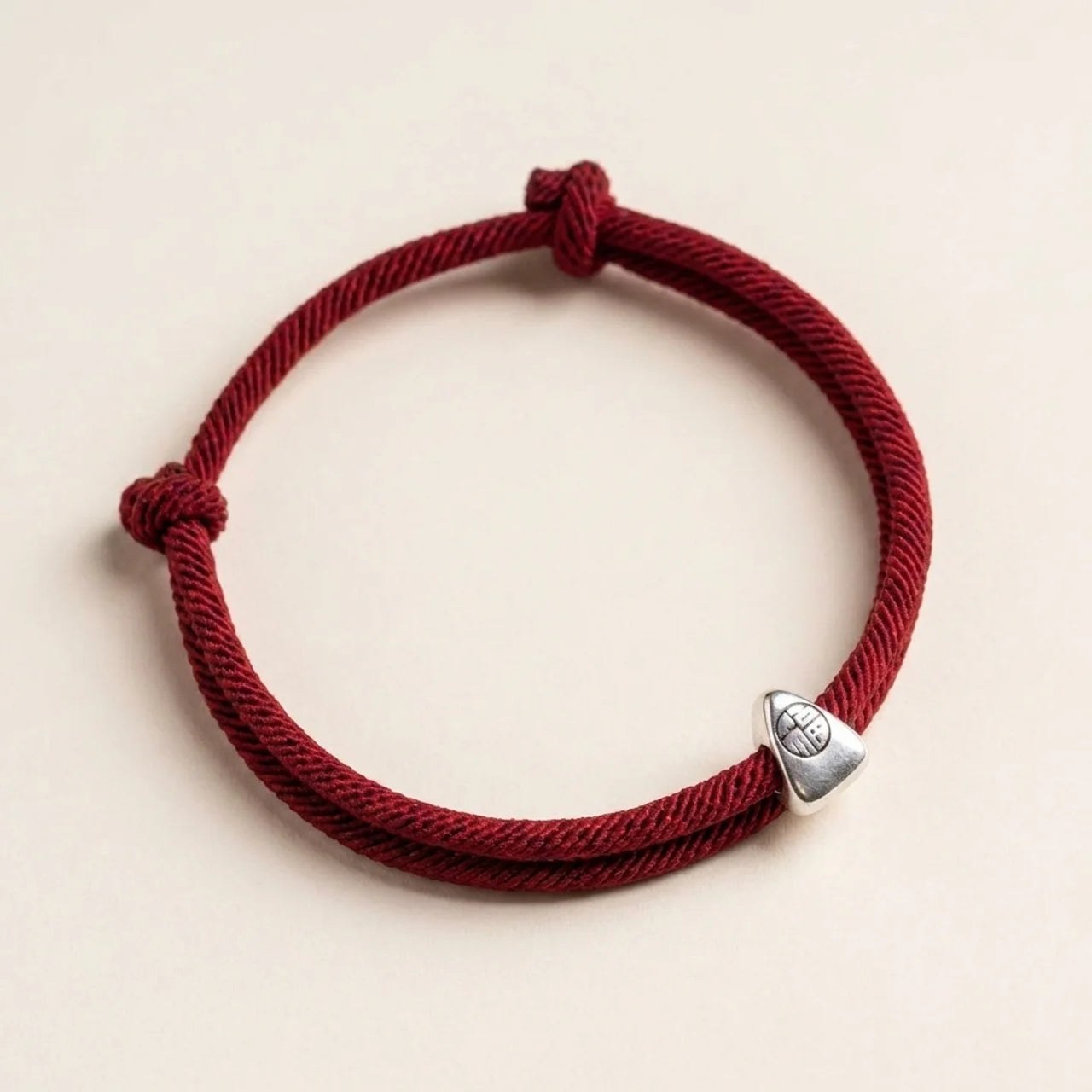 Silver Fu Character Red String Bracelet