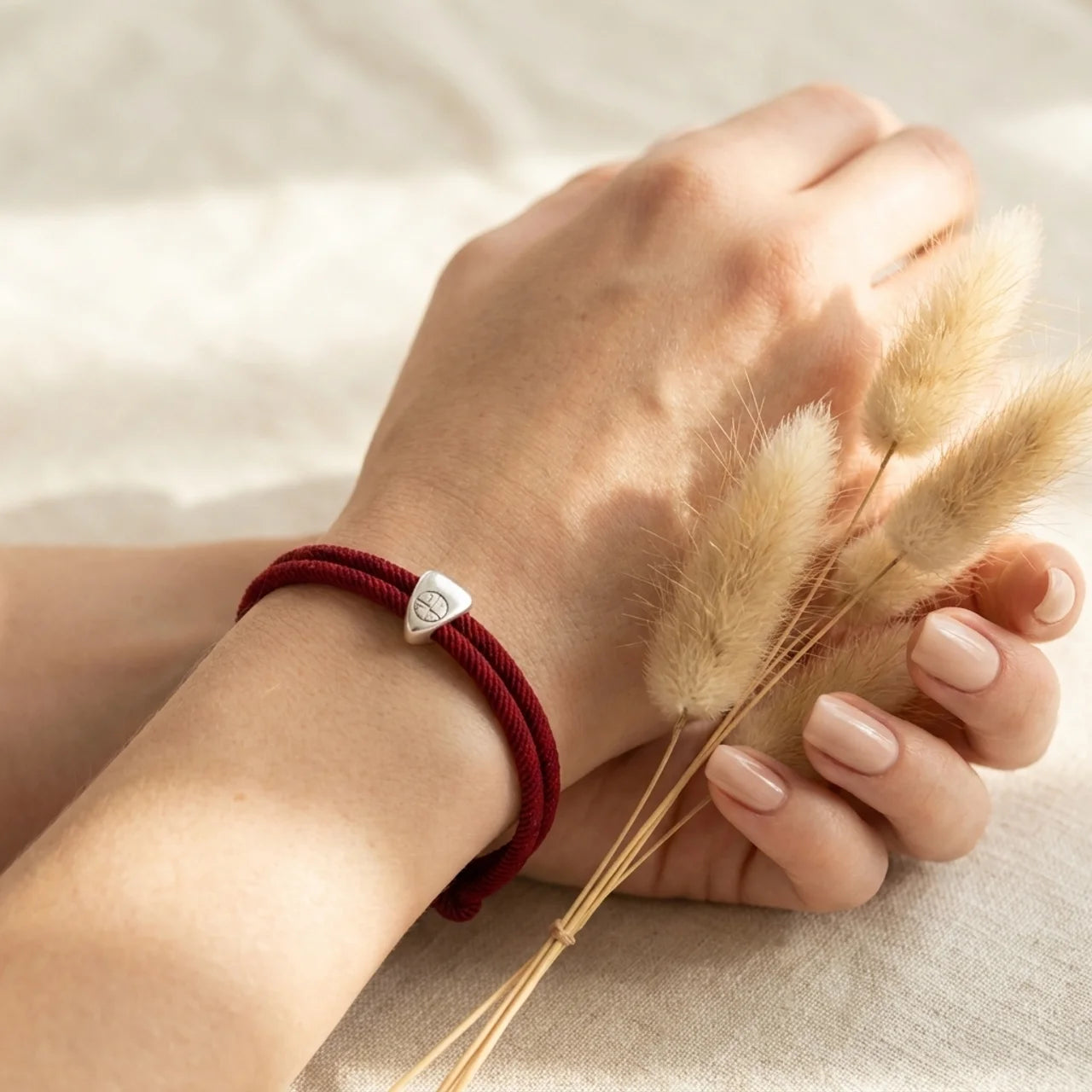 Silver Fu Character Red String Bracelet