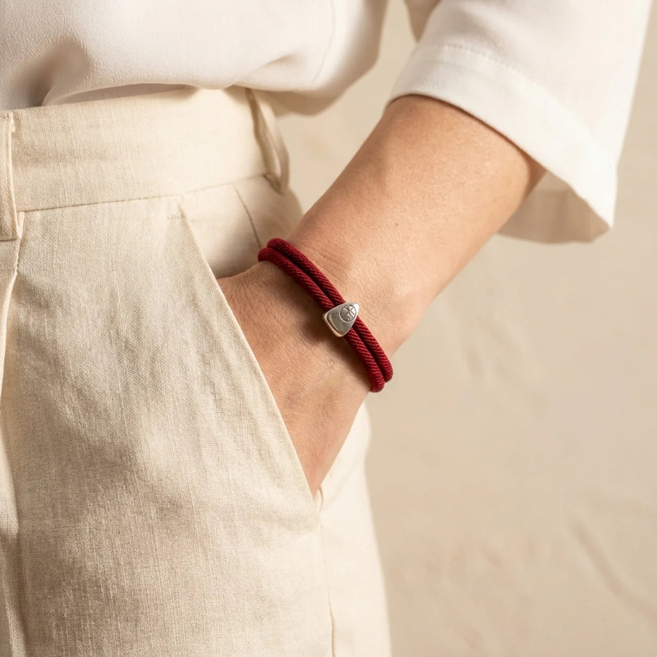 Silver Fu Character Red String Bracelet