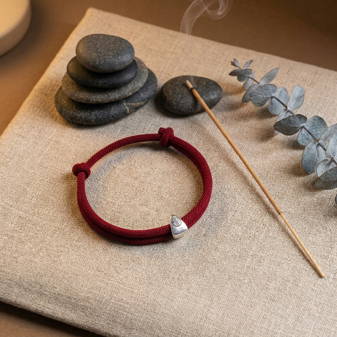 Silver Fu Character Red String Bracelet