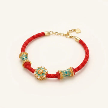 Silver 925 Lotus Drum Red String Bracelet