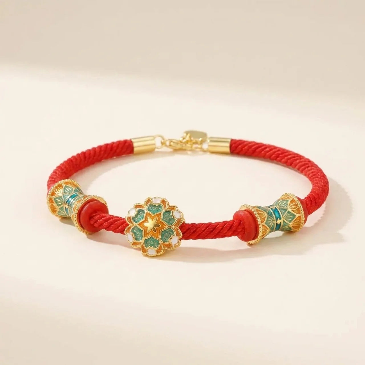 Silver 925 Lotus Drum Red String Bracelet