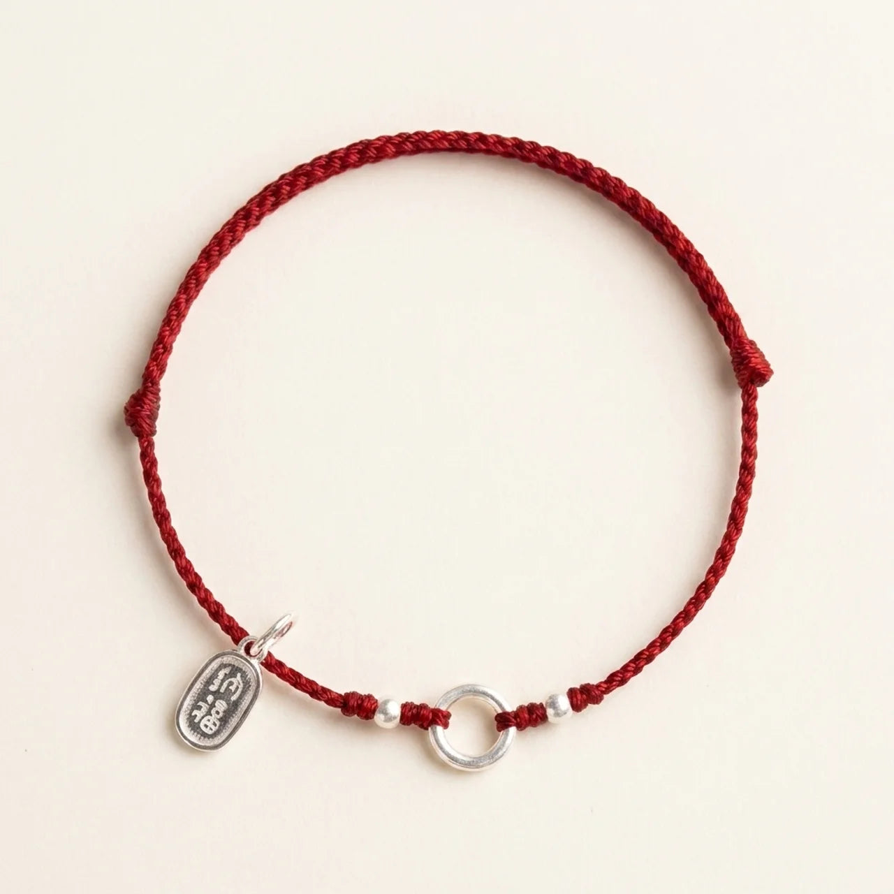 Silver Lotus Peace Buckle Red String Bracelet