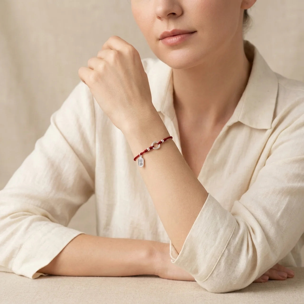 Silver Lotus Peace Buckle Red String Bracelet
